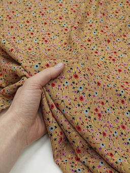 Штапель Премиум Цветочная мириада цв.темно-песочный, ш.1.45м, вискоза-100%, 120гр/м.кв - Купава фото 5