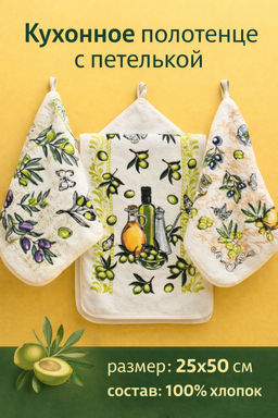 Кухонное полотенце с петелькой, размером 25х50 см