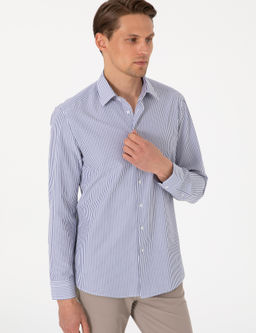 Mavi Slim Fit _izgili Uzun Kollu G_mlek