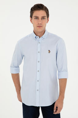 Мужская голубая базовая рубашка с длинным рукавом - U.s. polo assn фото 3