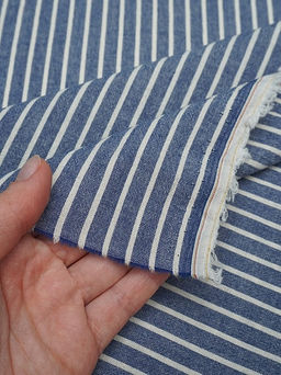 Вареный (стираный) хлопок "Белая полоска (2мм) на темно-синем меланже", ш.2.5м, хл-100%, 125гр/м.кв