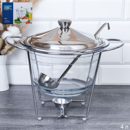 Мармит с подогревом 4 л с половником Silver / HT95224-4 /уп 4/стекло на металл подставке с крышкой - ГалеонТрейд фото 2