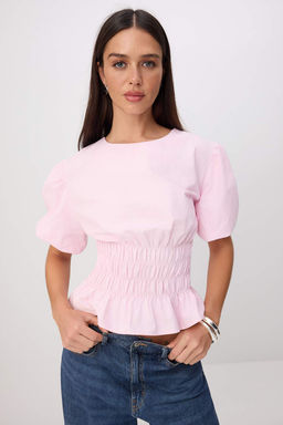 Pembe Beli Lastikli Dokuma Bluz TWOSS26BZ00863