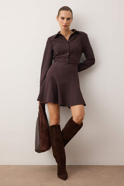 Koyu Kahverengi Mini Dokuma Elbise TWOAW26EL00305