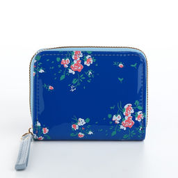 Кошелёк женский на молнии с ремешком, лакированный, синий