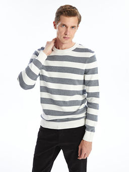 Bisiklet Yaka ?izgili Erkek Triko Kazak