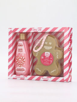 Подарочный набор новогодний: гель для душа и мочалка для тела, аромат малиновая карамель, URAL LAB