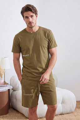 Haki Reguar Fit Bask_l_ _rme _ortlu Pijama Tak_m_ TMNSS24PT00001 - Trendyolmilla фото 2
