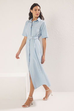 TRENDYOLMILLA Mavi Kusakl? Midi Denim Gomlek Elbise TWOSS25EL00748