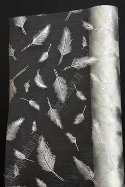 Органза 48 см*5 ярд "Перья" (SF-3133) серебряный/кремовый