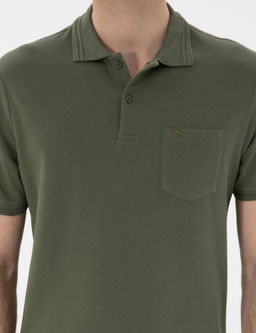 Haki Regular Fit %100 Pamuk Polo Yaka Basic Ti__rt