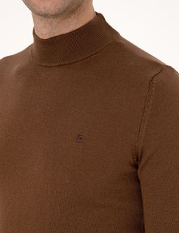 Koyu Kahverengi Slim Fit Yar_m Bal_k__ Yaka Basic Triko Kazak - Pierre cardin фото 7