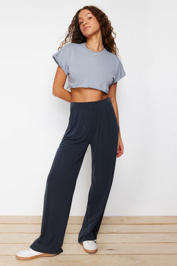 TRENDYOLMILLA Antrasit More Sustainable Yumusak Dokulu Modal Wide Leg/Genis Kesim Orme Pantolon TWOSS24PL00071  фото 3