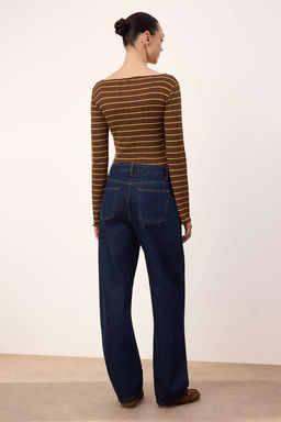 Wardrobe Essentials - Mavi DOKUMLU Yuksek Bel %100 Pamuk Tam Boy Baggy Jeans TWOSS26JE00138 - Trendyolmilla фото 6