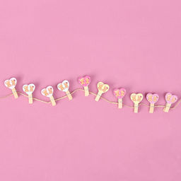Прищепки декоративные с верёвкой для подвеса «Сердечки» набор 10 шт., 2,5 × 12,5 × 13,5 см