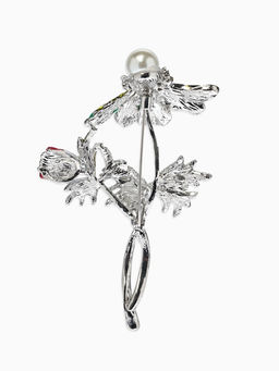 Брошь «Репей», цветок с бусиной, цветная в серебре