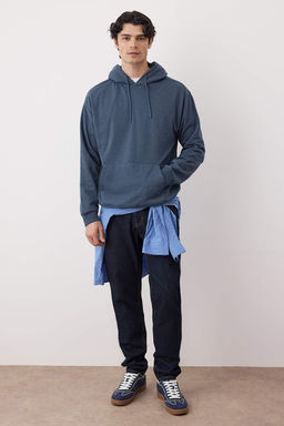 Indigo Oversize/Genis Kesim Kapusonlu Ici Polar/S?cak Tutan Sweatshirt TMNAW23SW00195