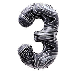 Цена за 2 шт. Воздушный шар фольгированный 40" «Цифра 3», чёрный мрамор