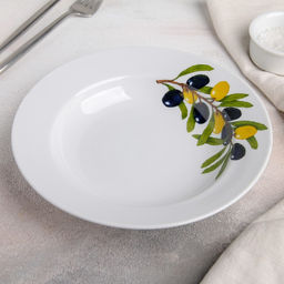 Тарелка глубокая Дулевский фарфор «Оливки», 225 мл, d=20 см, белая, рисунок МИКС