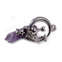 Подвеска натуральный камень Аметист и котенок на луне 5,5см