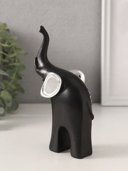 Фигурка «Чёрный слон с ушками хобот вверх», полистоун, серебряный цветок, 9×4.5×15.5 см