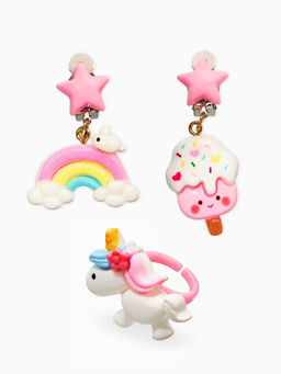 Набор детских украшений "Выбражулька" единорог, сладости, 3 предмета: клипсы, кольцо, бусы   1093720
