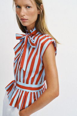 CAMISA RAYAS NUDO MANGA SISA / Raya Roja - Zara фото 4