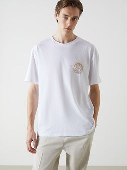 Bisiklet Yaka K?sa Kollu Bask?l? Penye Erkek Ti??rt