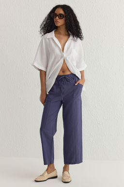 TRENDYOLMILLA Indigo Keten Icerikli Beli Lastikli Straight/Duz Kesim Dokuma Pantolon TWOSS25PL00016 фото 6