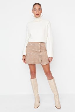 TRENDYOLMILLA Siyah Dugmeli Tuvit Kumas Etek Ucu Volanl? Mini Dokuma Etek TWOAW22ET0155 фото 2