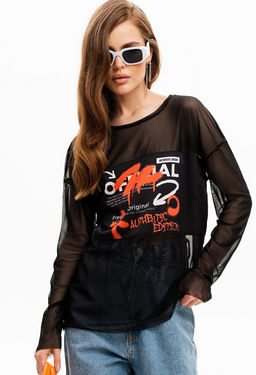 авторский Лонгслив из сетки с принтом