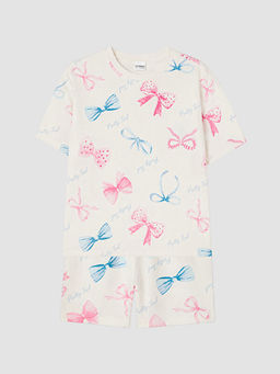 Bask?l? K?z ?ocuk ?ortlu Pijama Tak?m?