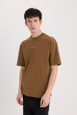 %100 Pamuk Boxy Fit Bisiklet Yaka S_rt Bask_l_ K_sa Kollu Ti__rt - Defacto фото 4