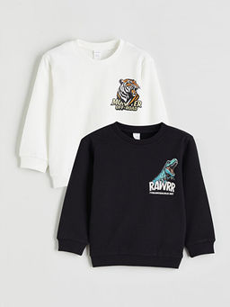 Bask?l? Erkek ?ocuk Kal?n Sweatshirt 2li