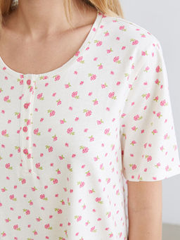 Bisiklet Yaka ?i?ekli Kad?n Gecelik