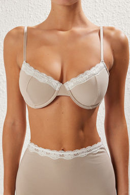 TRENDYOLMILLA Siyah-Bej 2li Paket Pamuklu Dantel Detayl? Kapl? T-Shirt Bra Orme Sutyen THMSS25SU00026  фото 8
