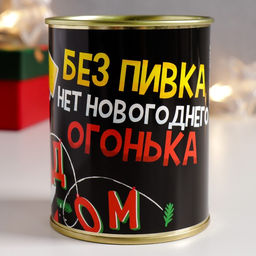 Носки мужские чёрные в банке «Без пивка, нет новогоднего огонька»