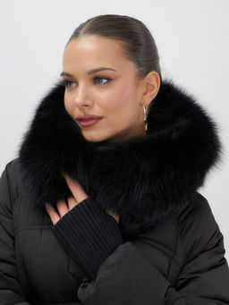 Куртка зимняя женская с мехом и капюшоном тренд черного цвета 7737Ch - Visdeer фото 15