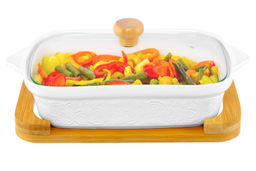 Блюдо д/зап и серв 30*18*13 см 1,1 л Розы прямоуг + стекл крышка на дер подставке - Elan gallery фото 18