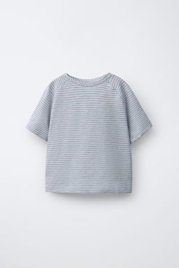 CAMISETA RAYAS MANGA RANGL?N / Azul pastel