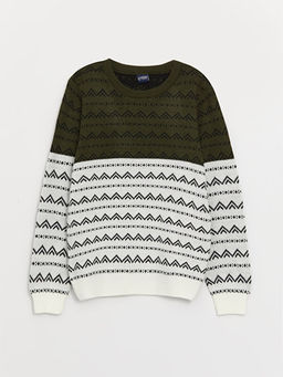 Bisiklet Yaka Desenli Uzun Kollu Erkek ?ocuk Triko Kazak