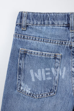 WIDE DENIM BERMUDA SHORTS WITH TEXT PRINT - Zara фото 4