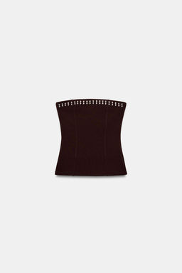 TOP BANDEAU STRETCH TACHAS / Marr?n oscuro - Zara фото 4