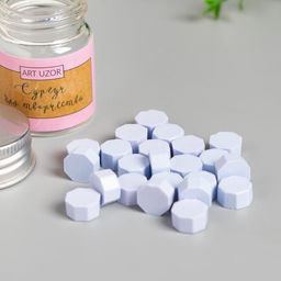 Цена за 2 шт. Сургуч в гранулах в баночке Восьмигранник сиреневый 9 гр 4,5х3х3 см - Арт узор фото 2