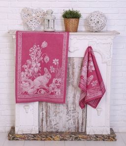 Полотенце жаккардовое Премиум Пасхальный кролик-малиновый 50*70 см.