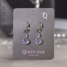 Серьги со стразами Большой бриллиант два кристалла, цвет белый в серебре - Queen fair фото 2