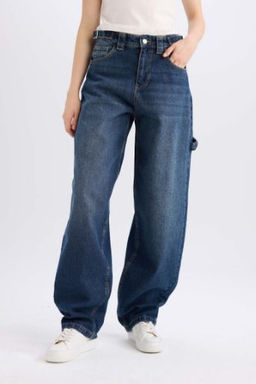 Baggy Fit Yuksek Bel Uzun Jean Y?kamal? Pantolon