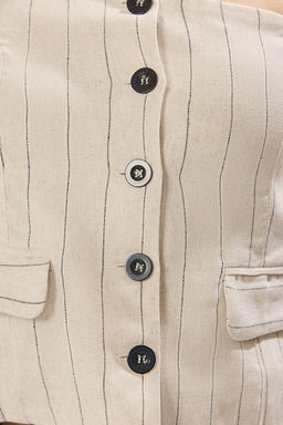 Trendyolmilla Bej Fitted Keten Gorunumlu Tek Kol Fitted Yelek TWOSS25YE00091  фото 2