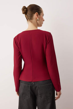 Bordo Kruvaze Toka Detayl? Dokuma Bluz TWOAW26BZ00142