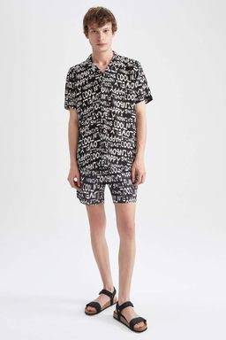 Гавайская рубашка из вискозы обычного кроя с принтом и короткими рукавами - Defacto фото 2